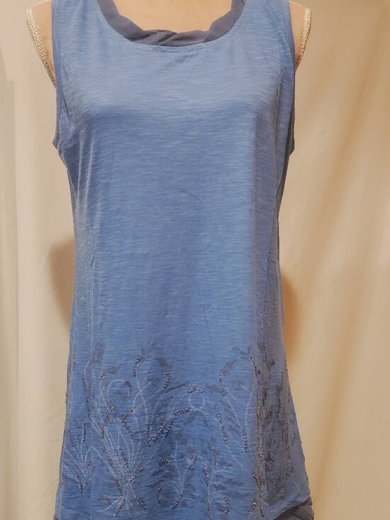 LOGO by Lori Goldstein Tops - LOGO by Lori Goldstein 100% Cotton Blue Sequin Floral Sleeveless Tunic Tank M